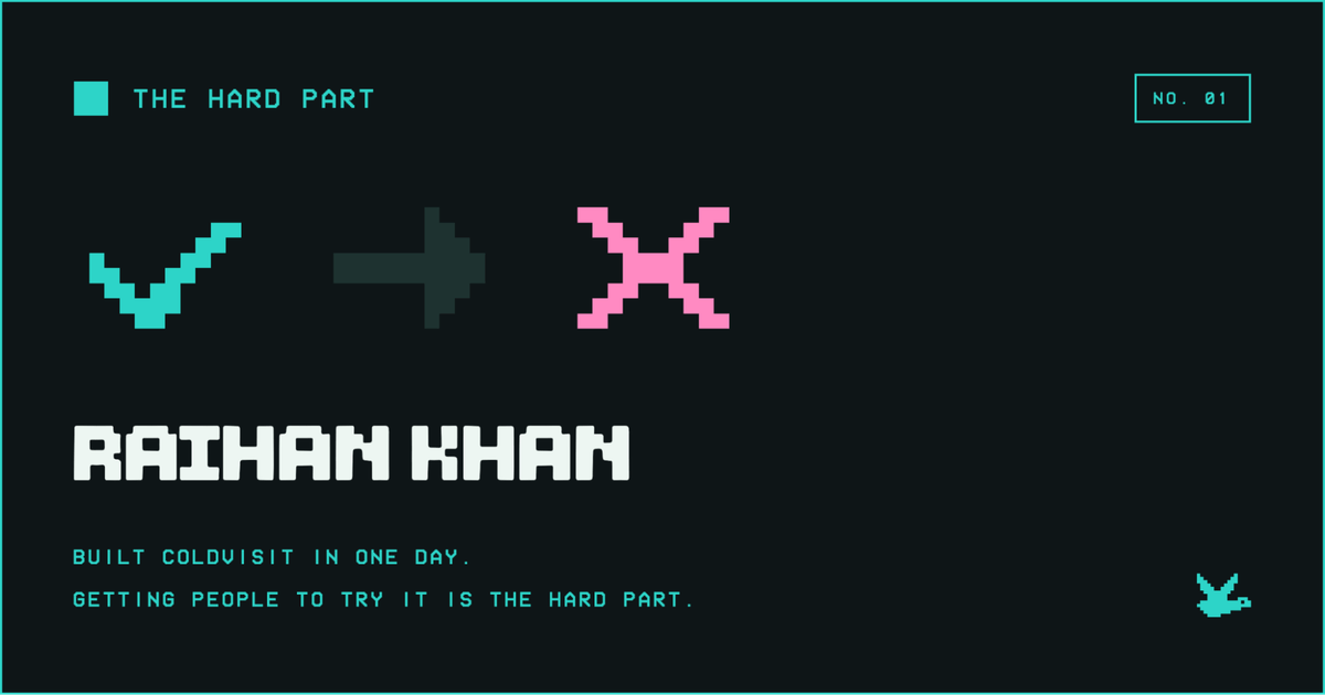 The Hard Part No. 01, Raihan Khan: built ColdVisit in one day, getting people to try it is the hard part