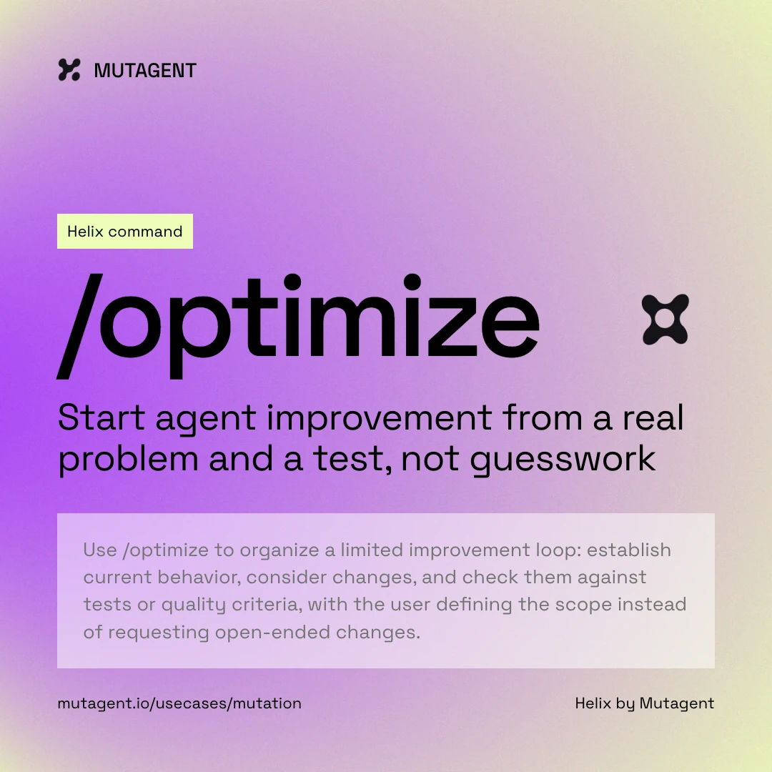 Mutagent Helix /optimize launch card