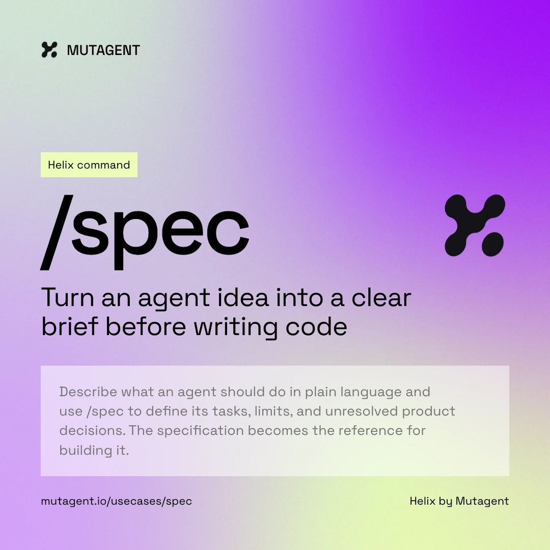 Mutagent Helix /spec launch card